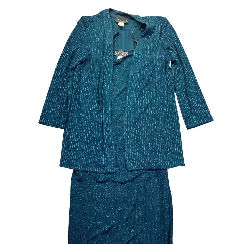 Alex‎ Evenings Dress Suit Sparkle Teal Formal Party Career Size 8 Boho Party